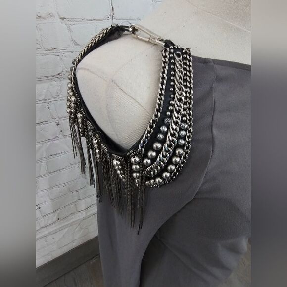 Alice+Olivia Embellished Cutout Shoulder Dress | Gray | Small | EUC - Picture 2 of 16